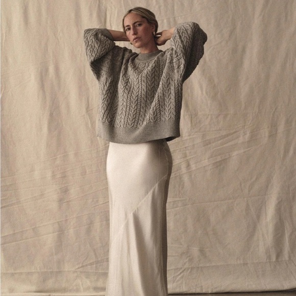 Gray Cable Knit Crew Neck Sweater - Picture 5 of 14